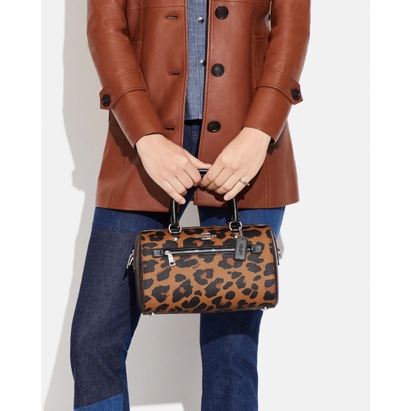 Coach Rowan Satchel in Signature Canvas with Leopard Print NWT - Picture 5 of 7
